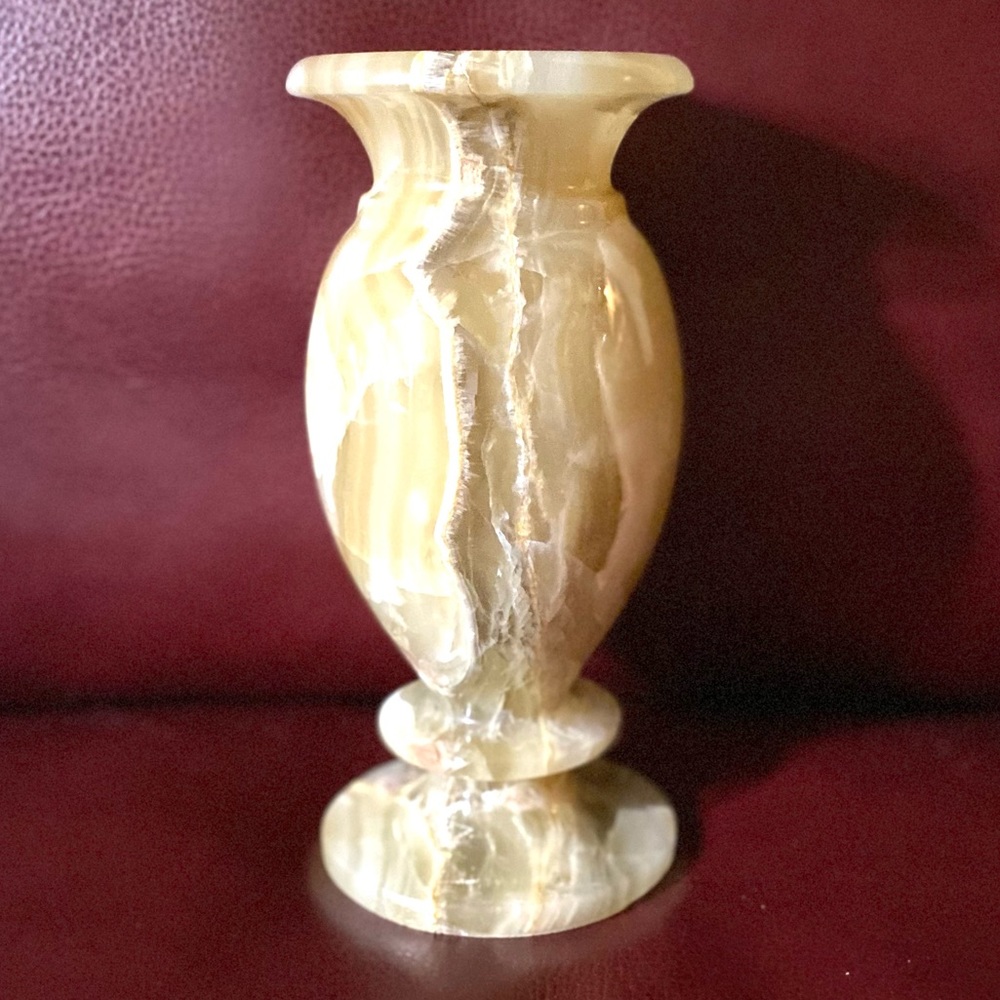 Decorative Onyx Vase 9” Hight hand caved multi-colors